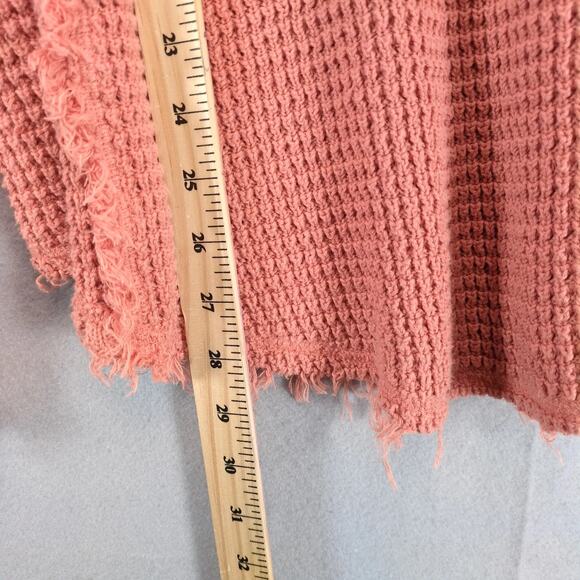 Free People Open Shoulder Waffle Knit Sweater Women's L Apricot Cotton Fringe - Picture 7 of 10